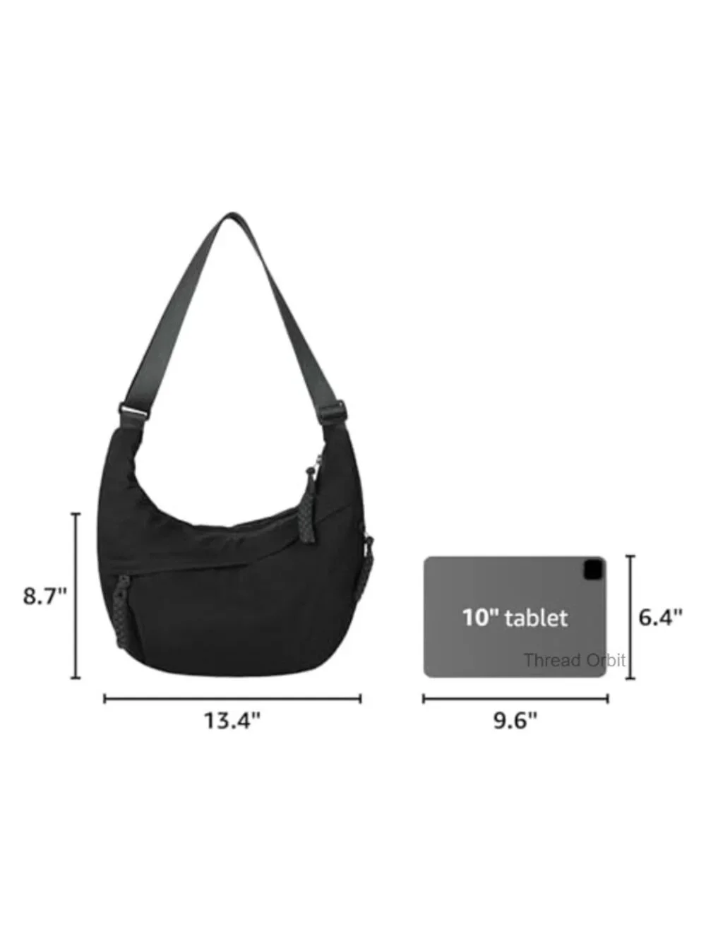 Nylon Crescent Crossbody Bag, Medium Slouchy Hobo, Multiple Pockets